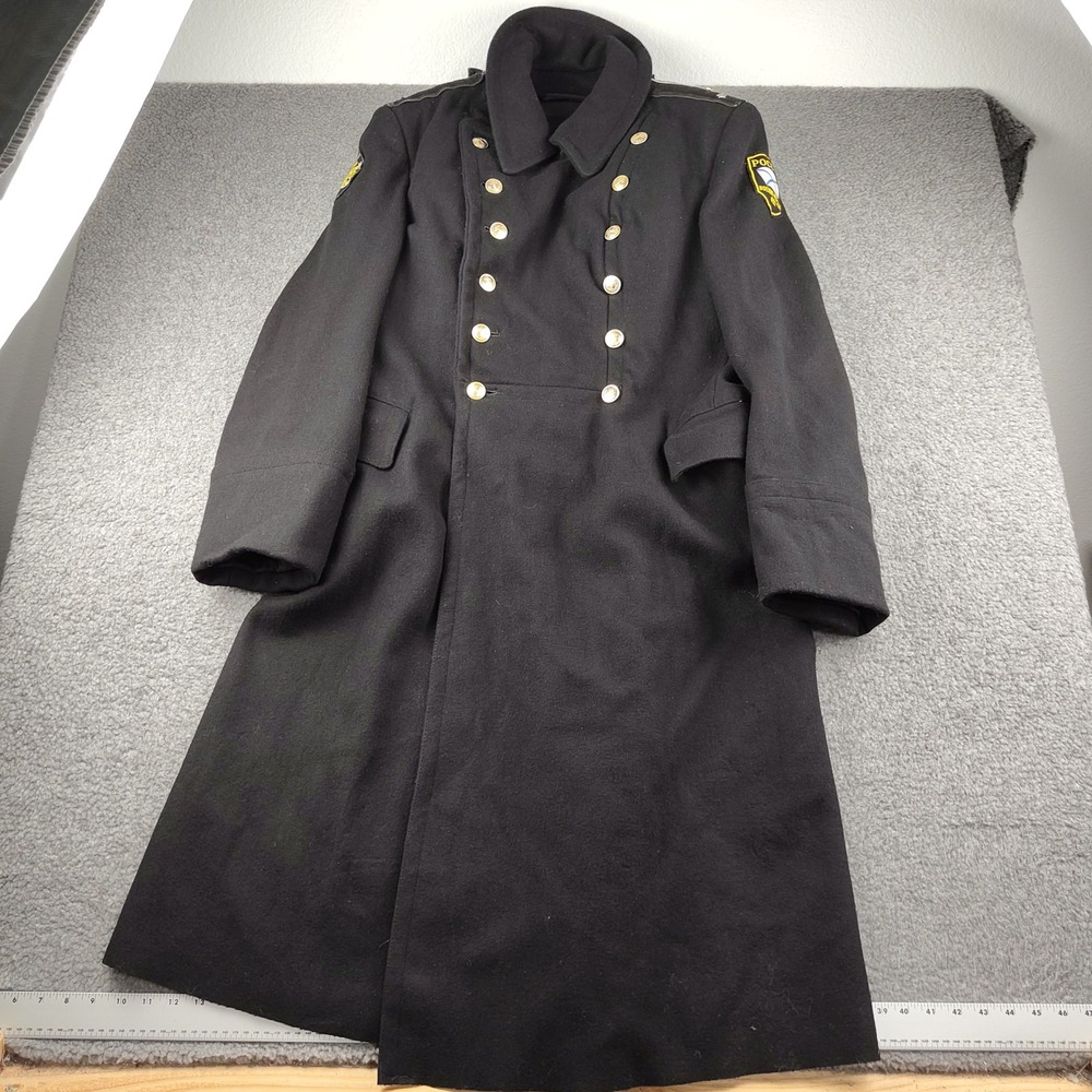 VTG Soviet Wool Officers Winter Overcoat Mens Small 54 Russian Trench Black EUC